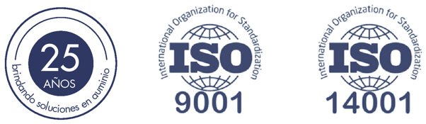 25 años brindando soluciones en aluminio. Certificaciones ISO 9001 e ISO 14001